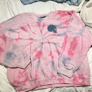 Pink tie dye crewneck size M with sewn on denim skull